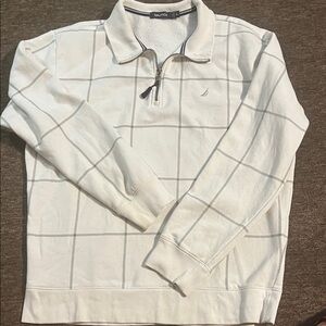 Nautica White and Gray Grid Quarter-Zip Pullover
